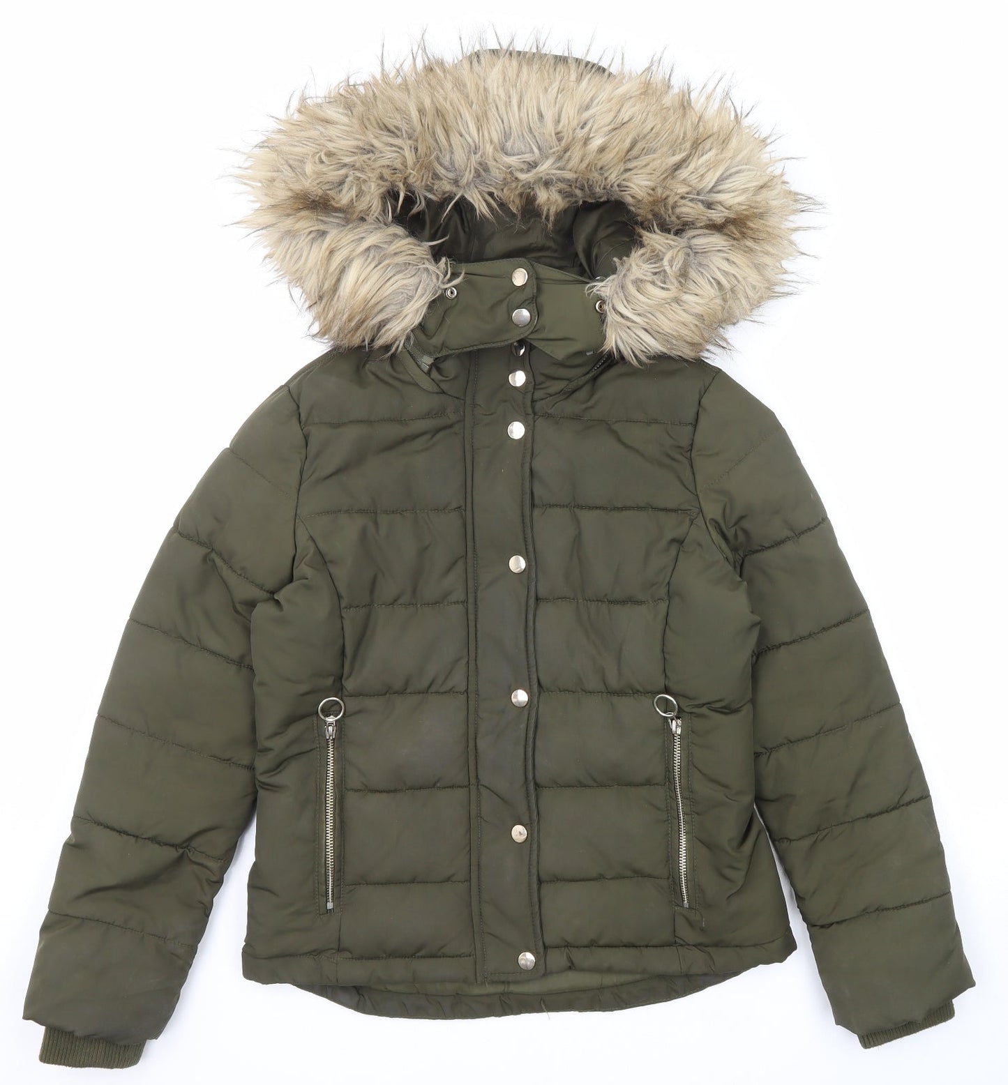 Topshop Womens Green Puffer Jacket Jacket Size 6 Zip