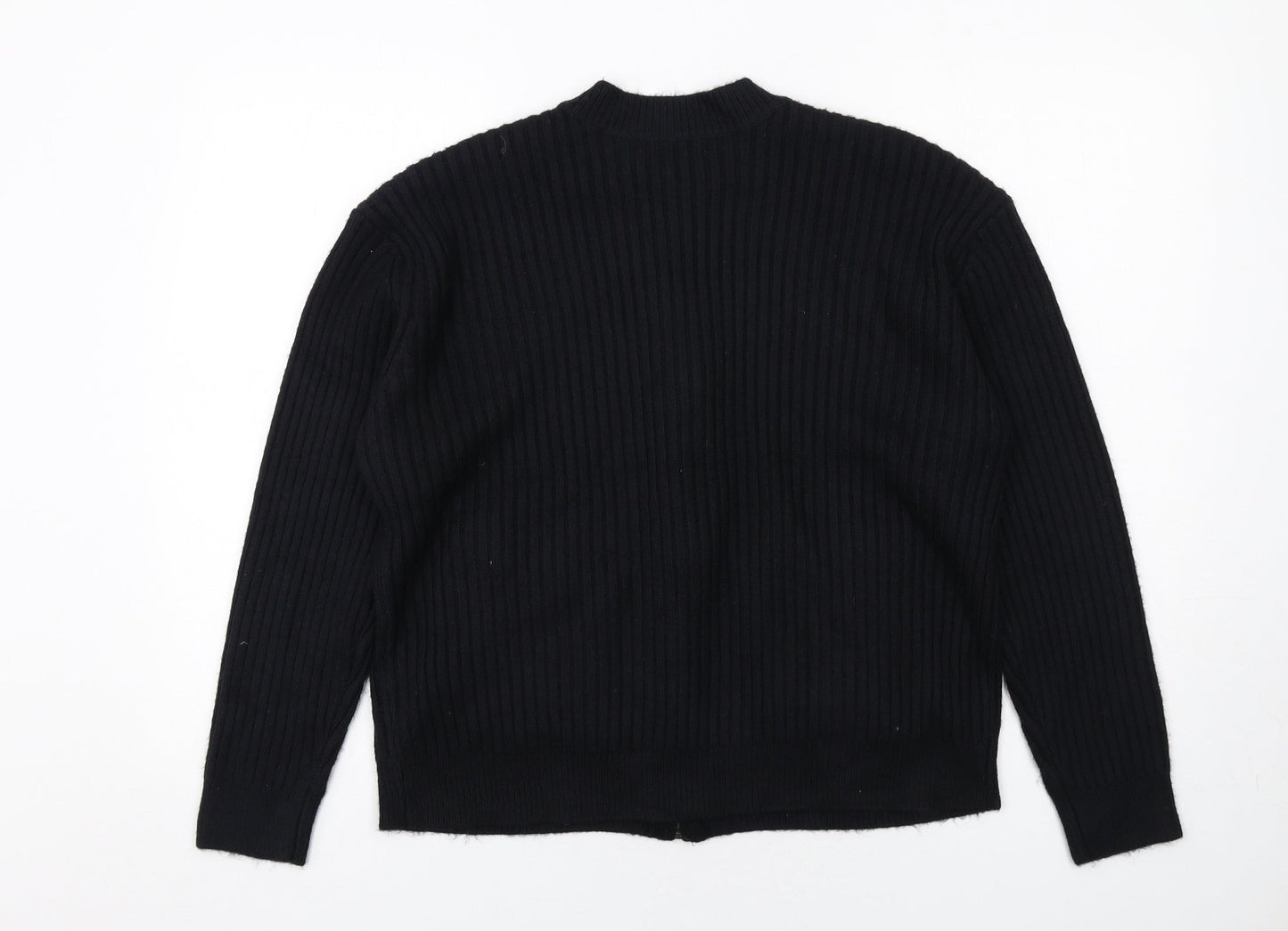 Marks and Spencer Womens Black Round Neck Polyester Full Zip Jumper Size L