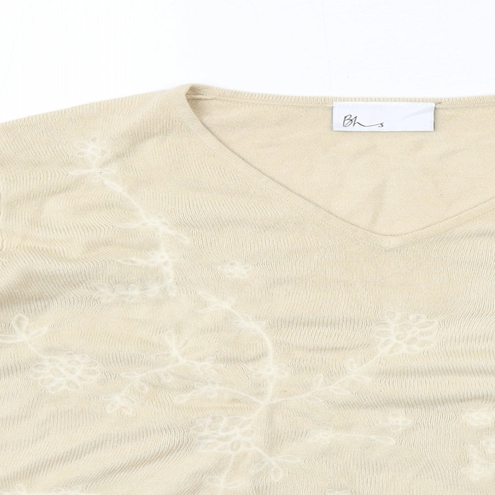 BHS Womens Beige V-Neck Acrylic Pullover Jumper Size 16