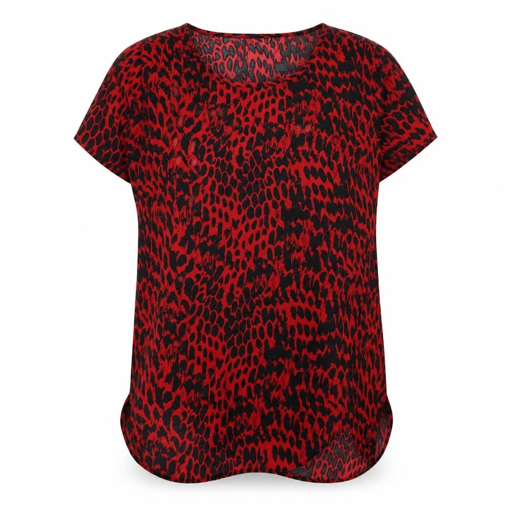 New Look Womens Red Geometric Polyester Basic Blouse Size 10 Round Neck