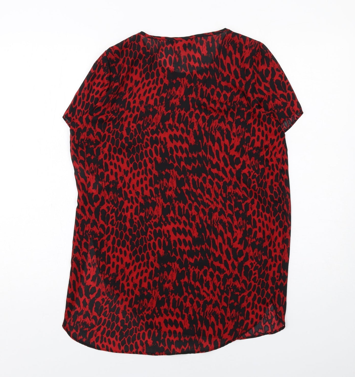 New Look Womens Red Geometric Polyester Basic Blouse Size 10 Round Neck