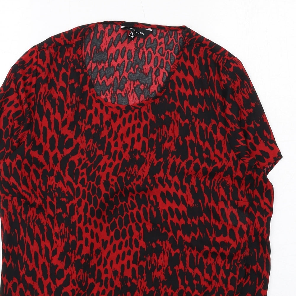 New Look Womens Red Geometric Polyester Basic Blouse Size 10 Round Neck