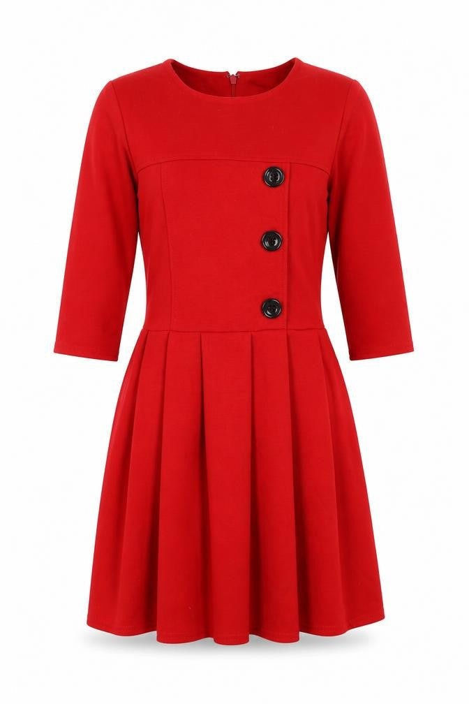 Front view of ASOS women’s red polyester fit & flare, size UK 8, round neck zip