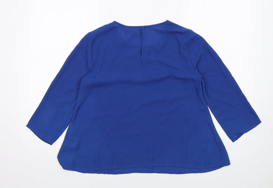 Pull&Bear Womens Blue Polyester Basic Blouse Size S Round Neck
