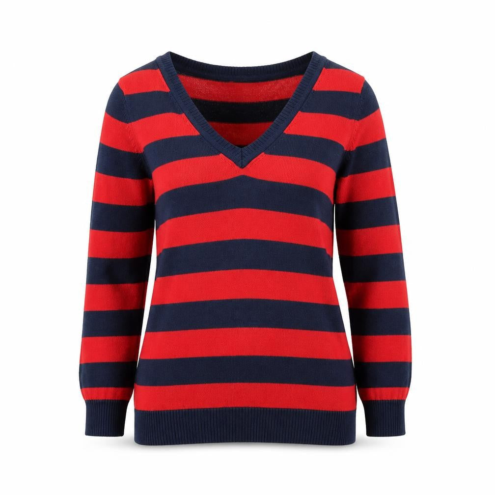 H&M Womens Multicoloured V-Neck Striped Acrylic Pullover Jumper Size XS