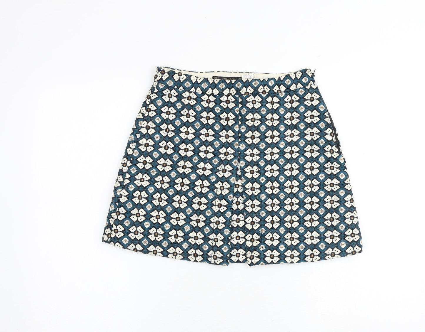 Zara Womens Multicoloured Floral Polyester A-Line Skirt Size S Zip