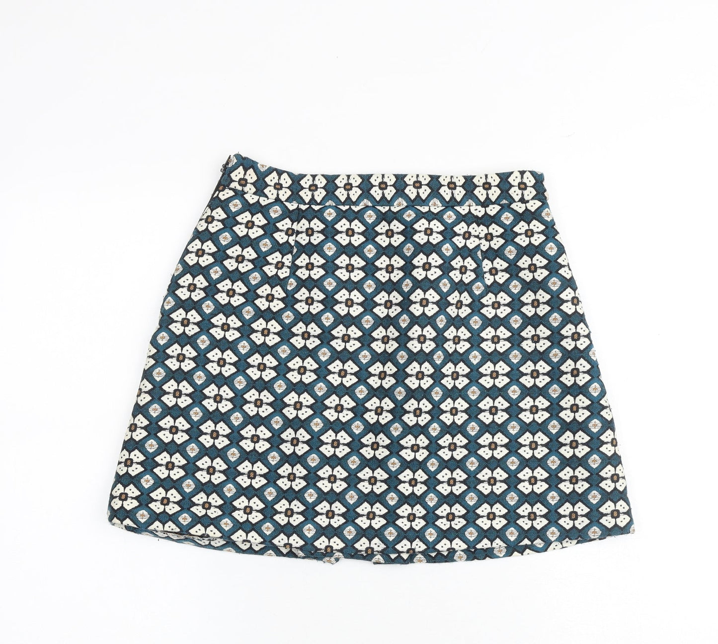 Zara Womens Multicoloured Floral Polyester A-Line Skirt Size S Zip