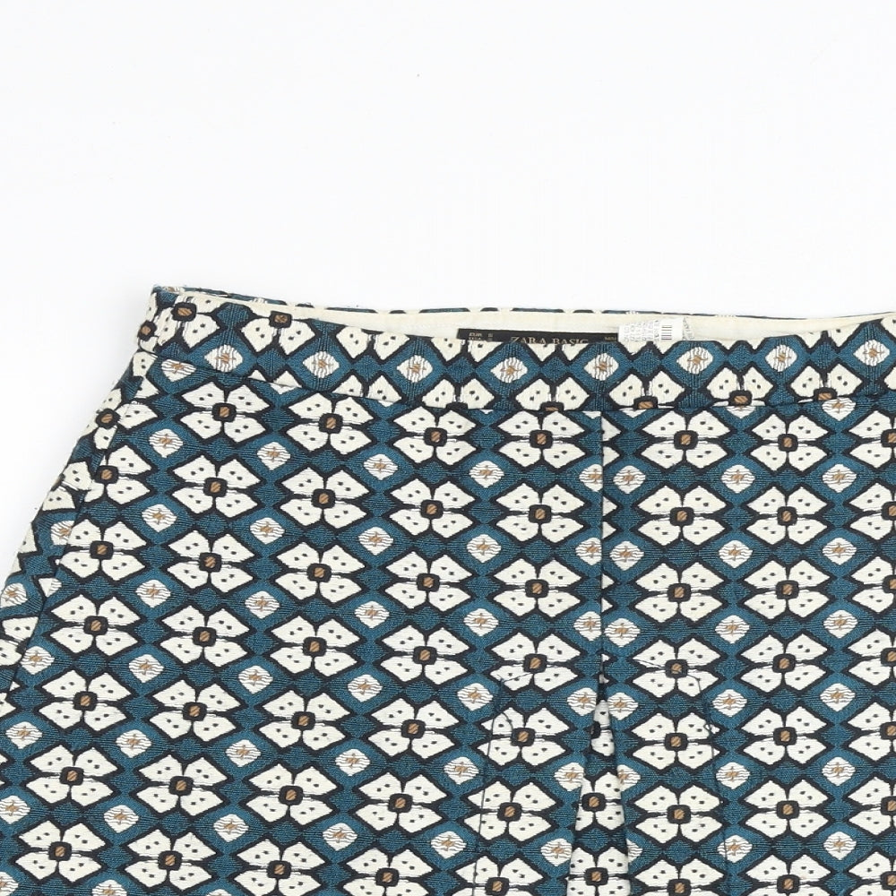 Zara Womens Multicoloured Floral Polyester A-Line Skirt Size S Zip