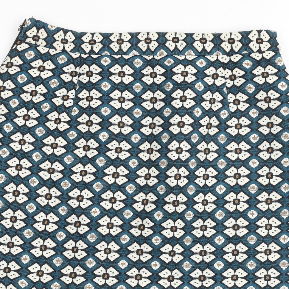 Zara Womens Multicoloured Floral Polyester A-Line Skirt Size S Zip