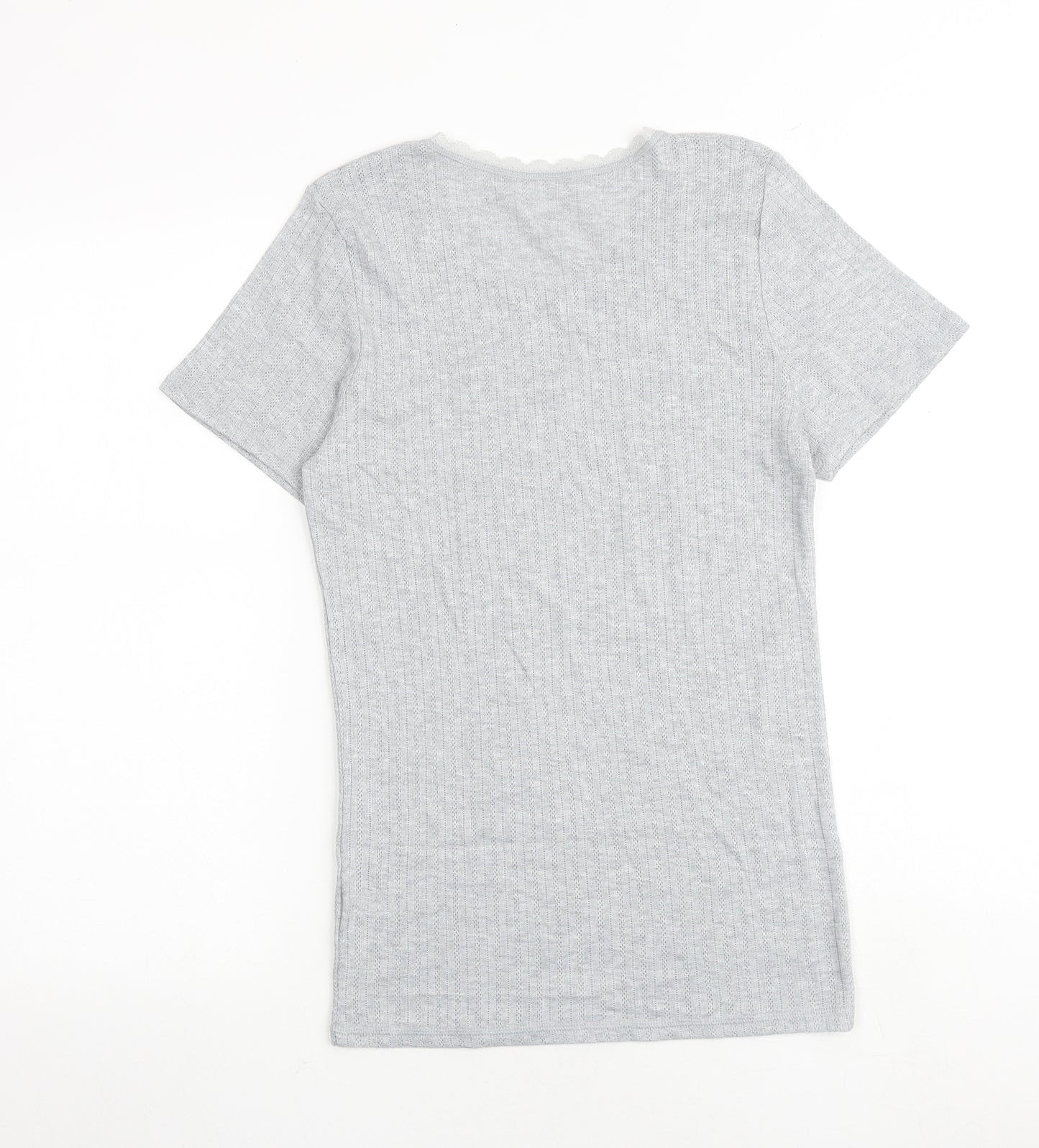 Marks and Spencer Womens Grey Polyester Basic T-Shirt Size 14 Round Neck - Lace Trim