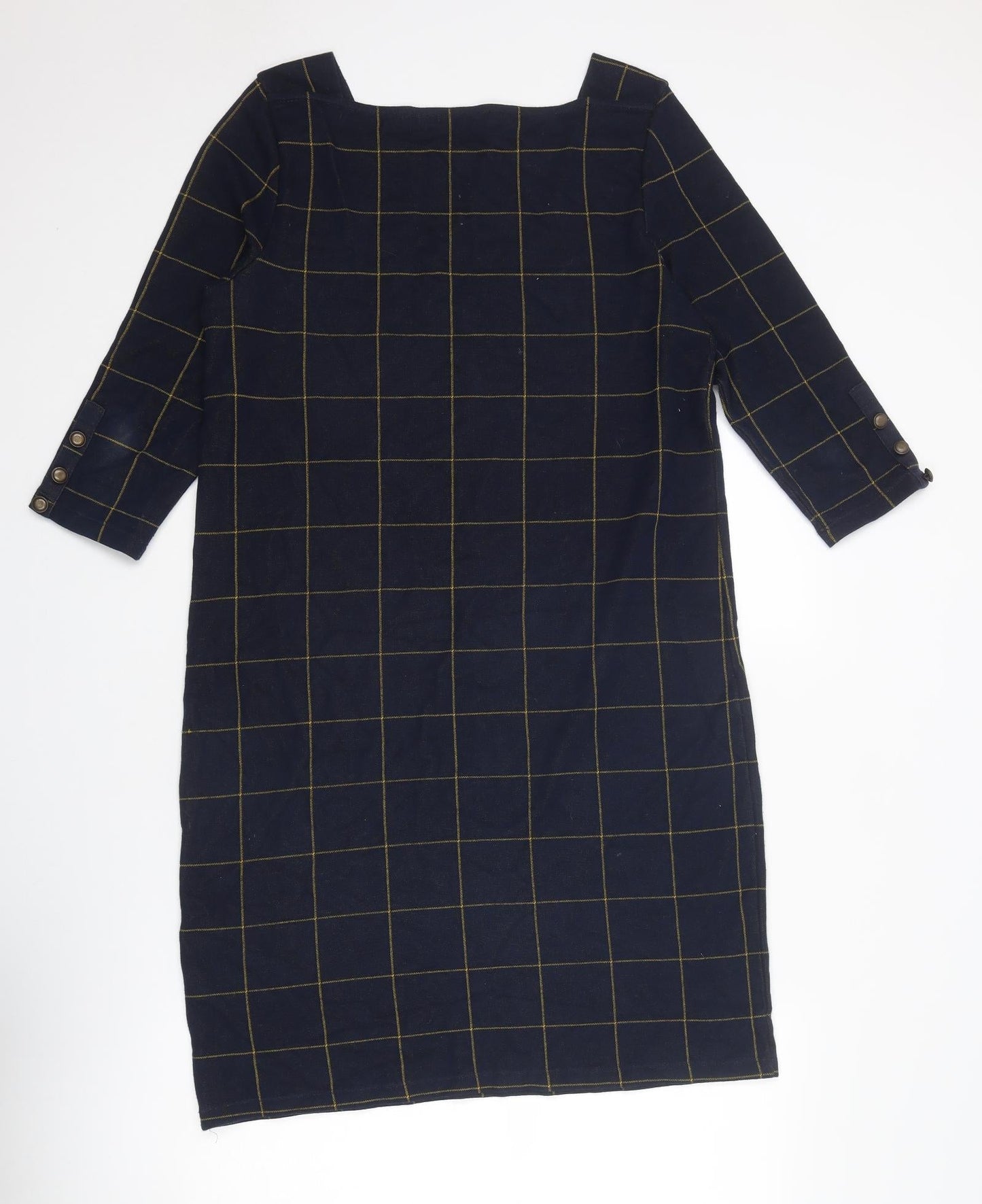 Marks and Spencer Womens Blue Check Cotton A-Line Size 14 Square Neck Pullover