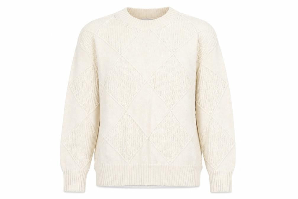 Marks and Spencer Womens Ivory Mock Neck Argyle/Diamond Cotton Pullover Jumper Size M