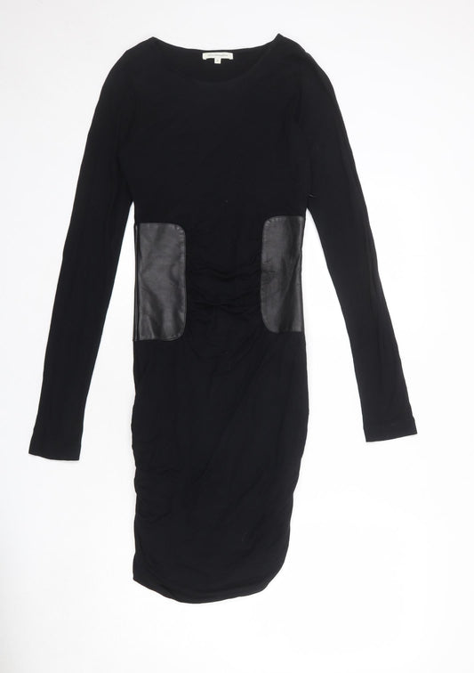 Faith Connexion Womens Black Polyester Bodycon Size S Round Neck Zip