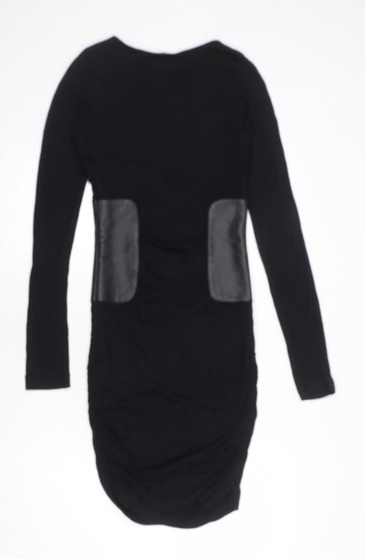 Faith Connexion Womens Black Polyester Bodycon Size S Round Neck Zip