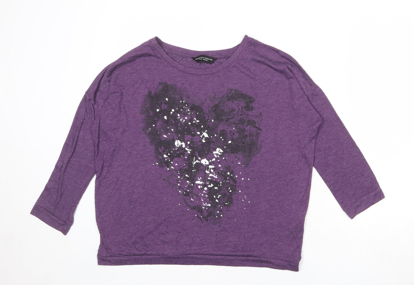 Dorothy Perkins Womens Purple Polyester Basic Blouse Size 12 Round Neck - Heart Print