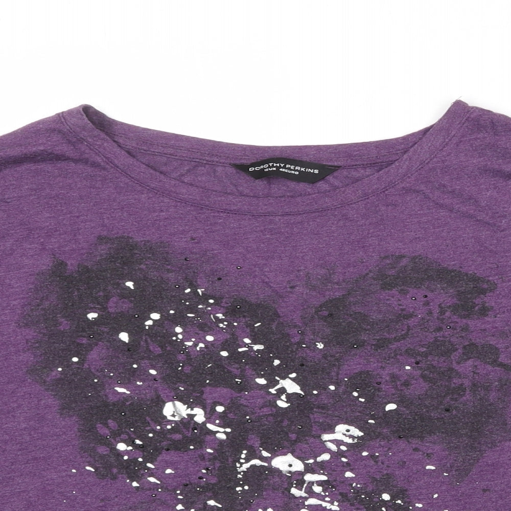 Dorothy Perkins Womens Purple Polyester Basic Blouse Size 12 Round Neck - Heart Print