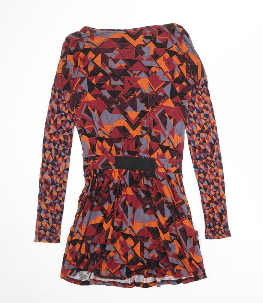 Limited Collection Womens Multicoloured Geometric Viscose A-Line Size 8 Round Neck Pullover