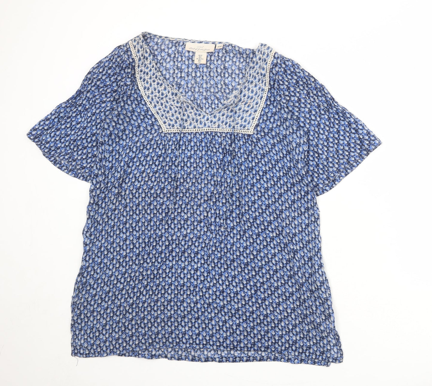 H&M Womens Blue Geometric 100% Cotton Basic T-Shirt Size 10 Boat Neck