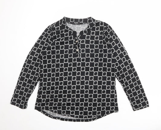 TZO Womens Black Geometric Cotton Basic Blouse Size M Round Neck - Size M-L