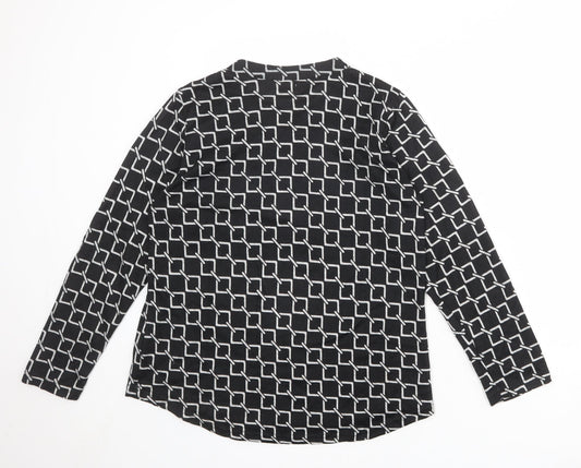 TZO Womens Black Geometric Cotton Basic Blouse Size M Round Neck - Size M-L