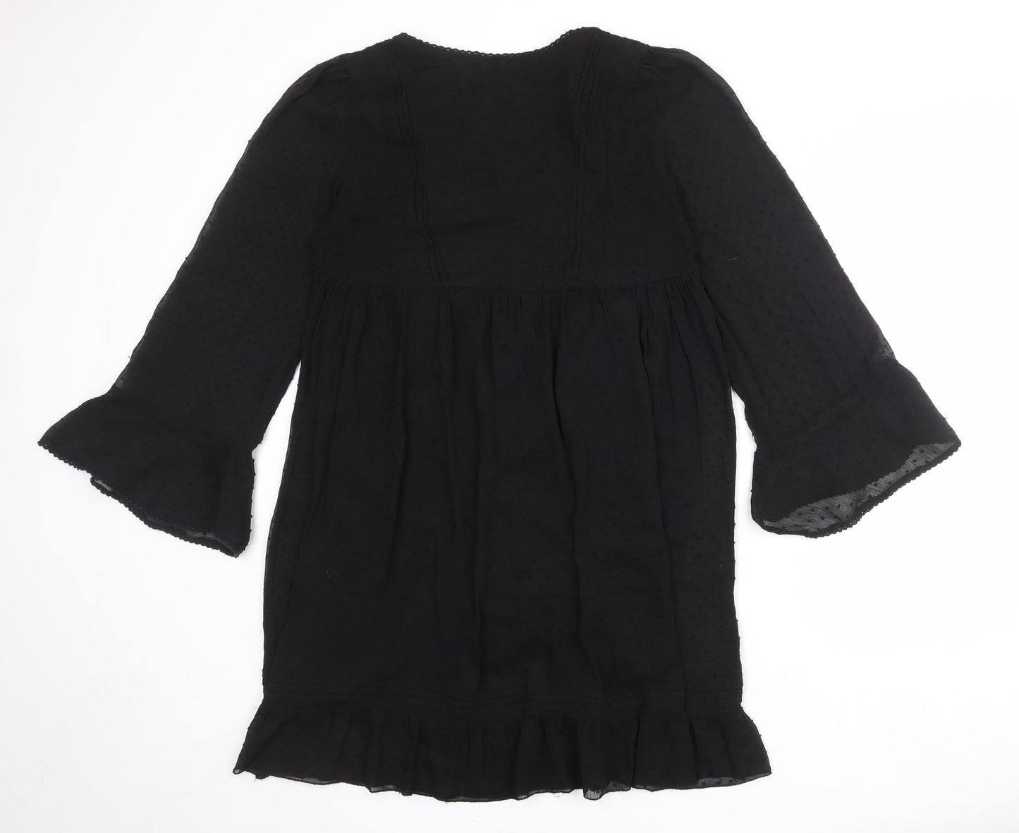 NEXT Womens Black Polka Dot Polyester A-Line Size 12 Scoop Neck Pullover