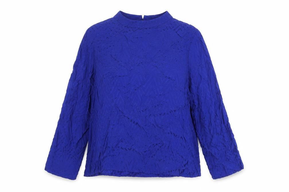 Marks and Spencer Womens Blue Geometric Viscose Basic Blouse Size 20 Round Neck