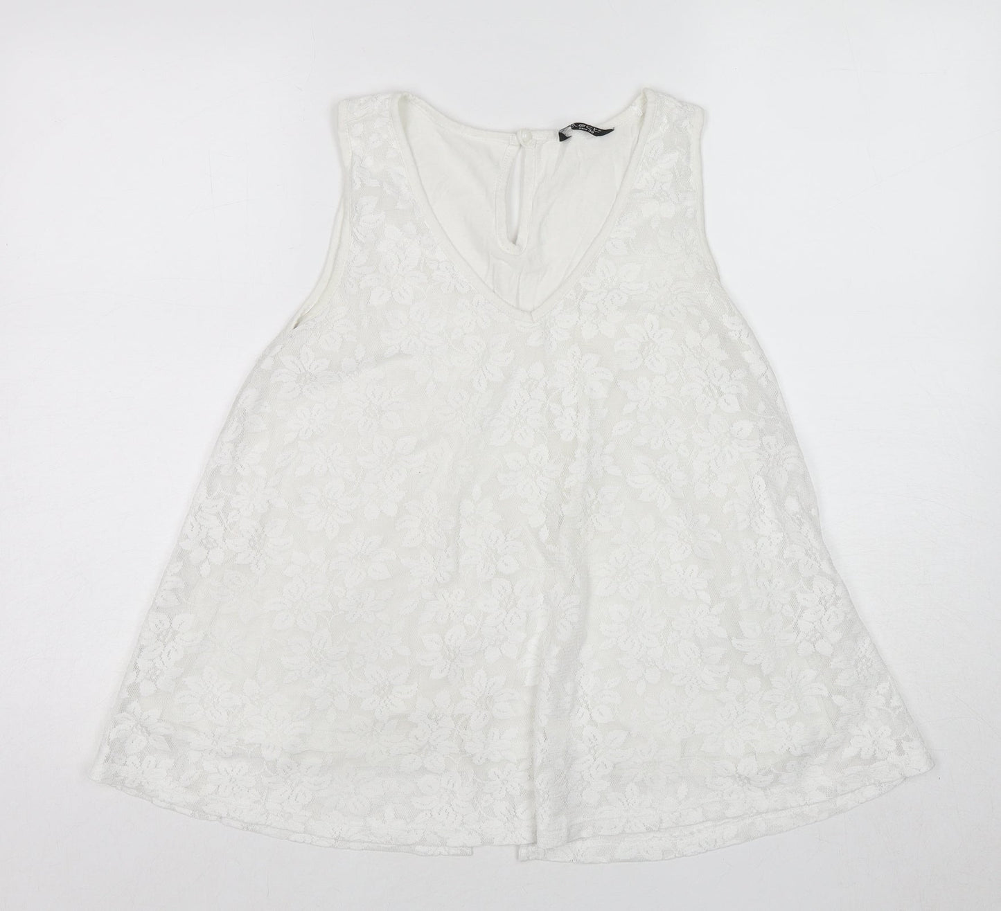 Select Womens White Floral Viscose Basic Tank Size 12 V-Neck