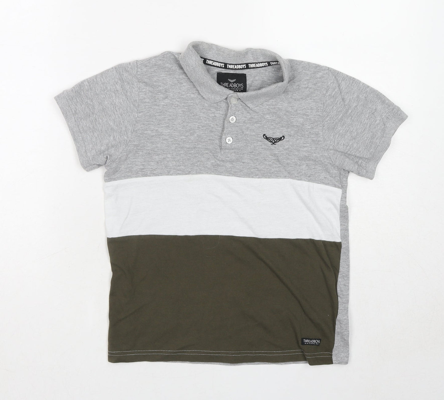 Threaboys Boys Grey Colourblock Cotton Basic Polo Size 9-10 Years Collared Pullover