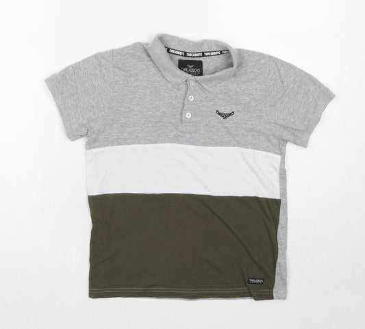 Threaboys Boys Grey Colourblock Cotton Basic Polo Size 9-10 Years Collared Pullover