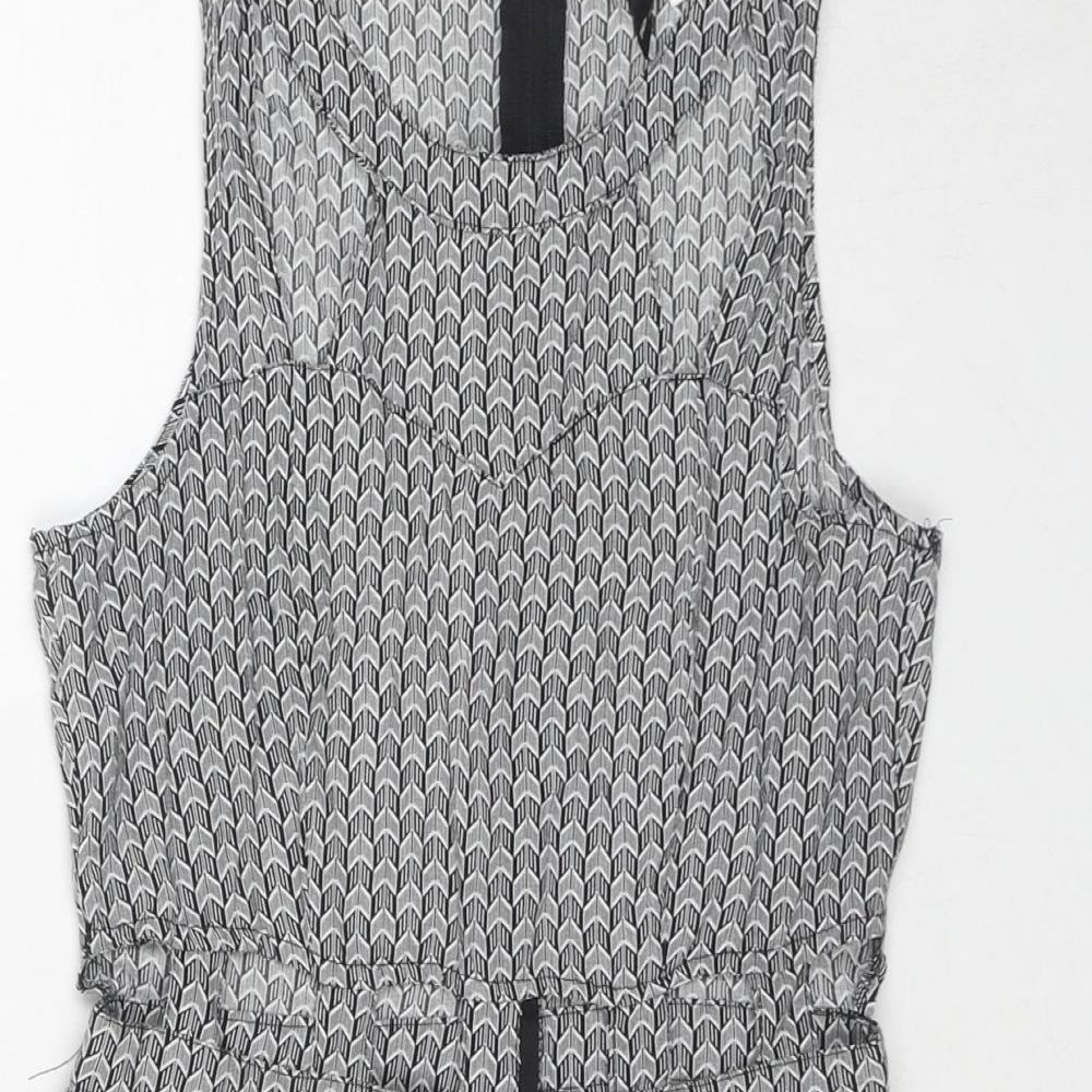 Divided by H&M Womens Black Geometric Viscose Tank Dress Size 10 Round Neck Zip