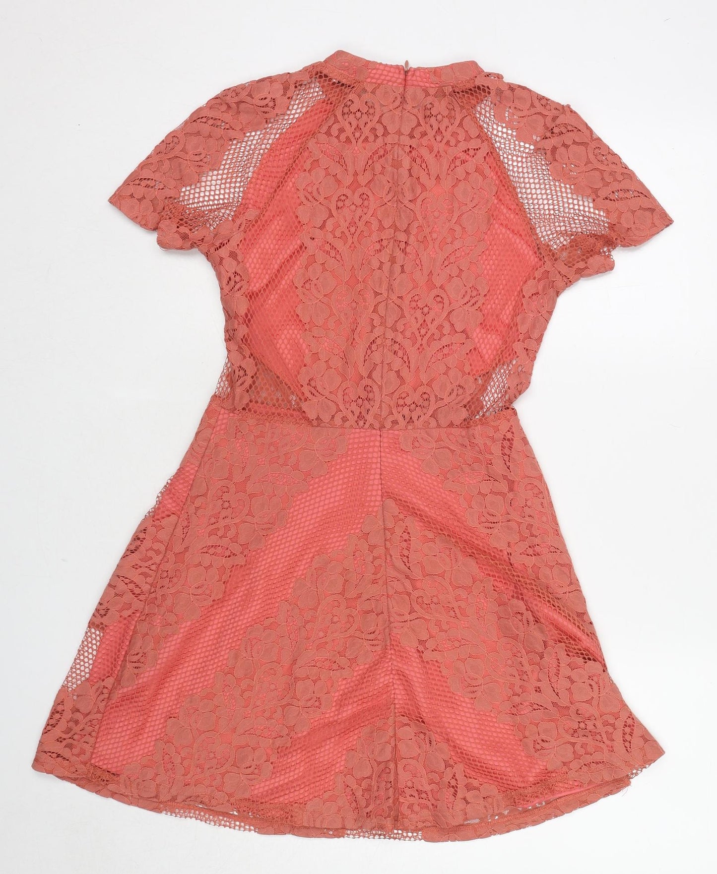 Glamorous Womens Pink Geometric Polyester Fit & Flare Size S Round Neck Zip
