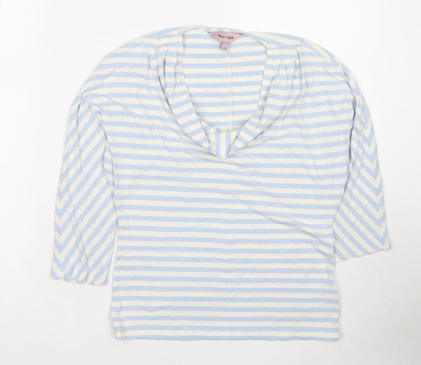 Phase Eight Womens Blue Striped Viscose Basic T-Shirt Size 12 Cowl Neck