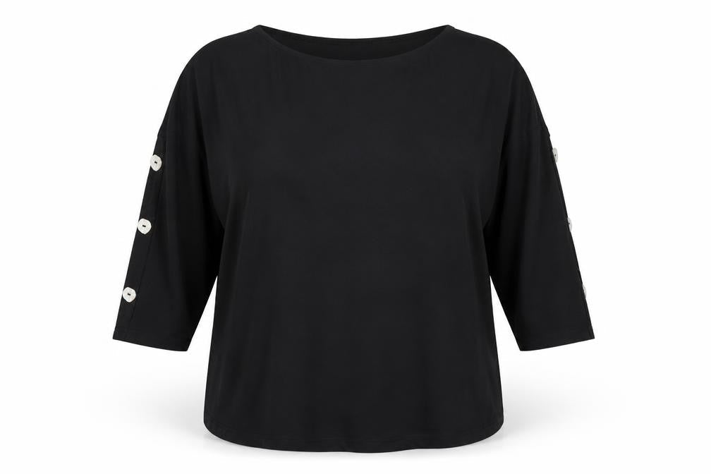 Selected Womens Black Viscose Basic T-Shirt Size 12 Boat Neck