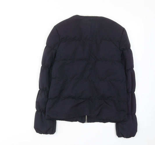 H&M Womens Blue Quilted Jacket Size 8 Zip