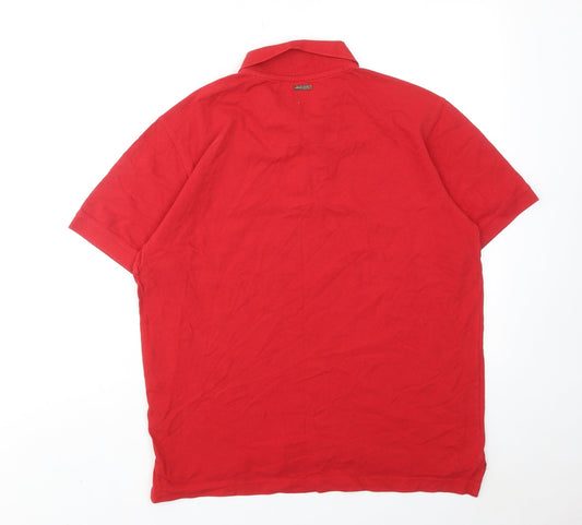 Under Blue Mens Red Cotton Polo Size L Collared Button