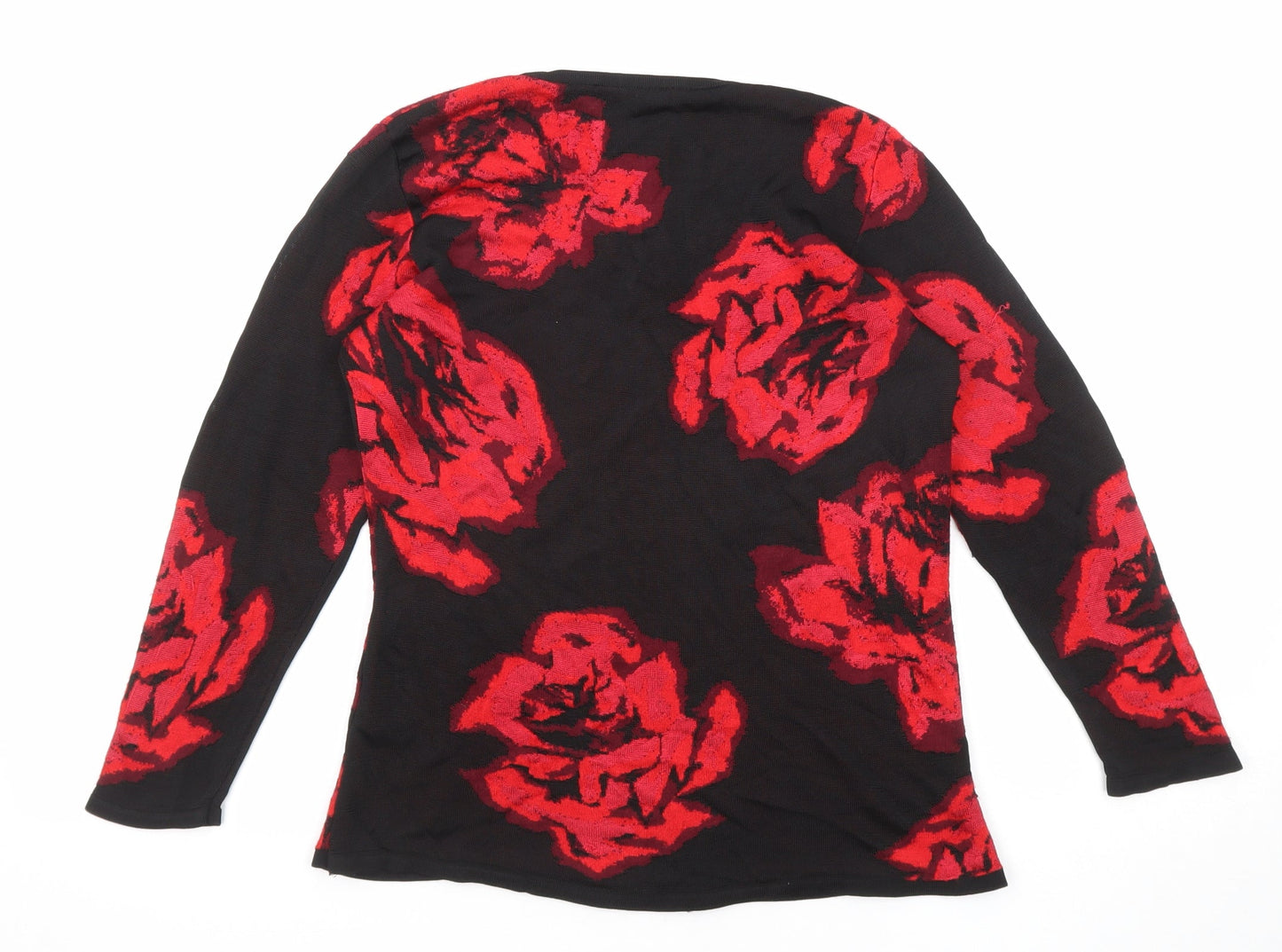 Precis Womens Black Round Neck Floral Viscose Pullover Jumper Size S