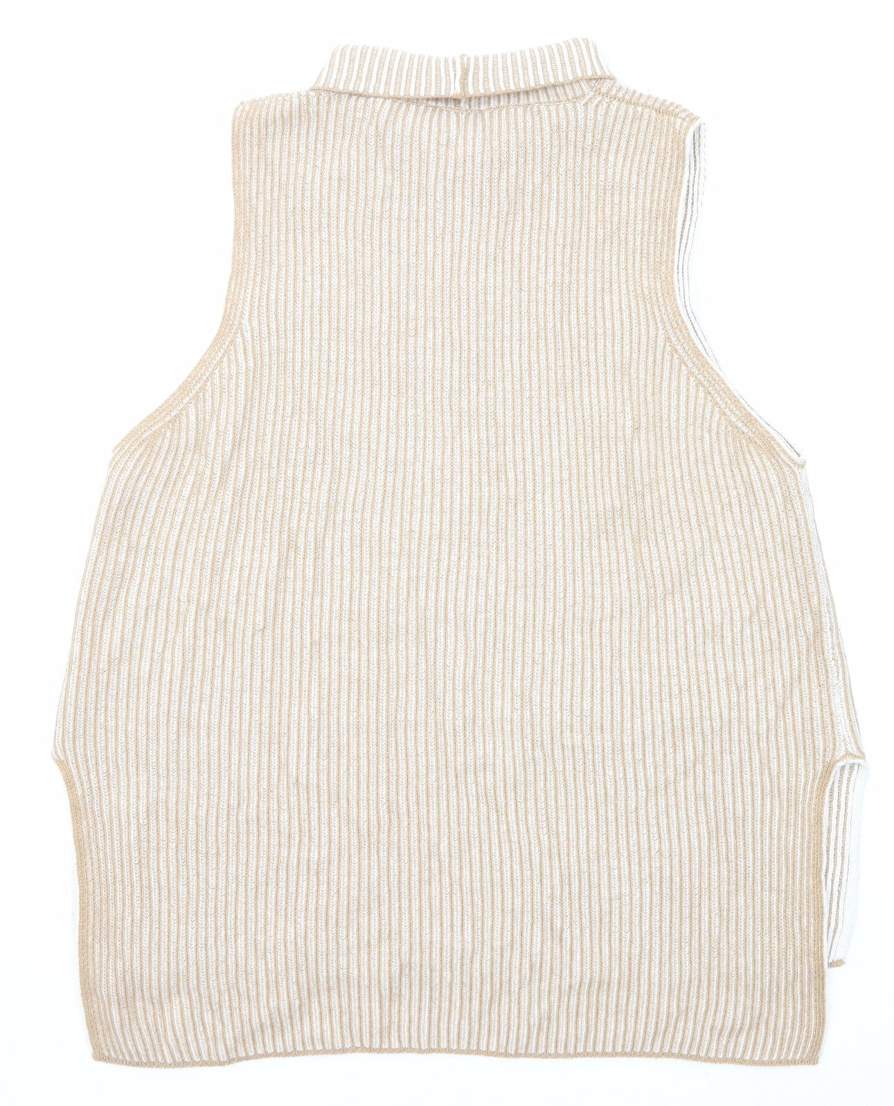 Maria Bellentani Womens Beige Roll Neck Striped Polyamide Vest Jumper Size M