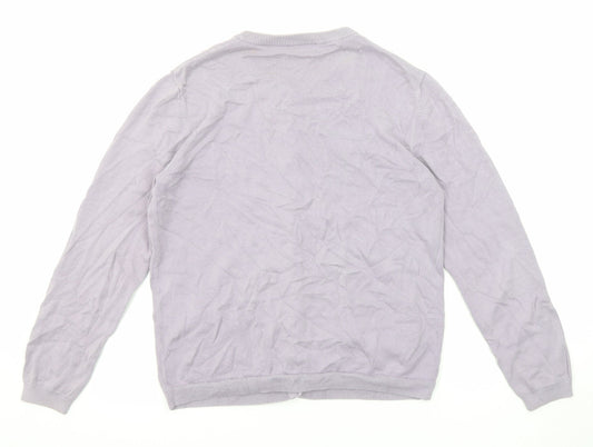 Cotswold Womens Purple Round Neck Cotton Cardigan Jumper Size S - Flower detail