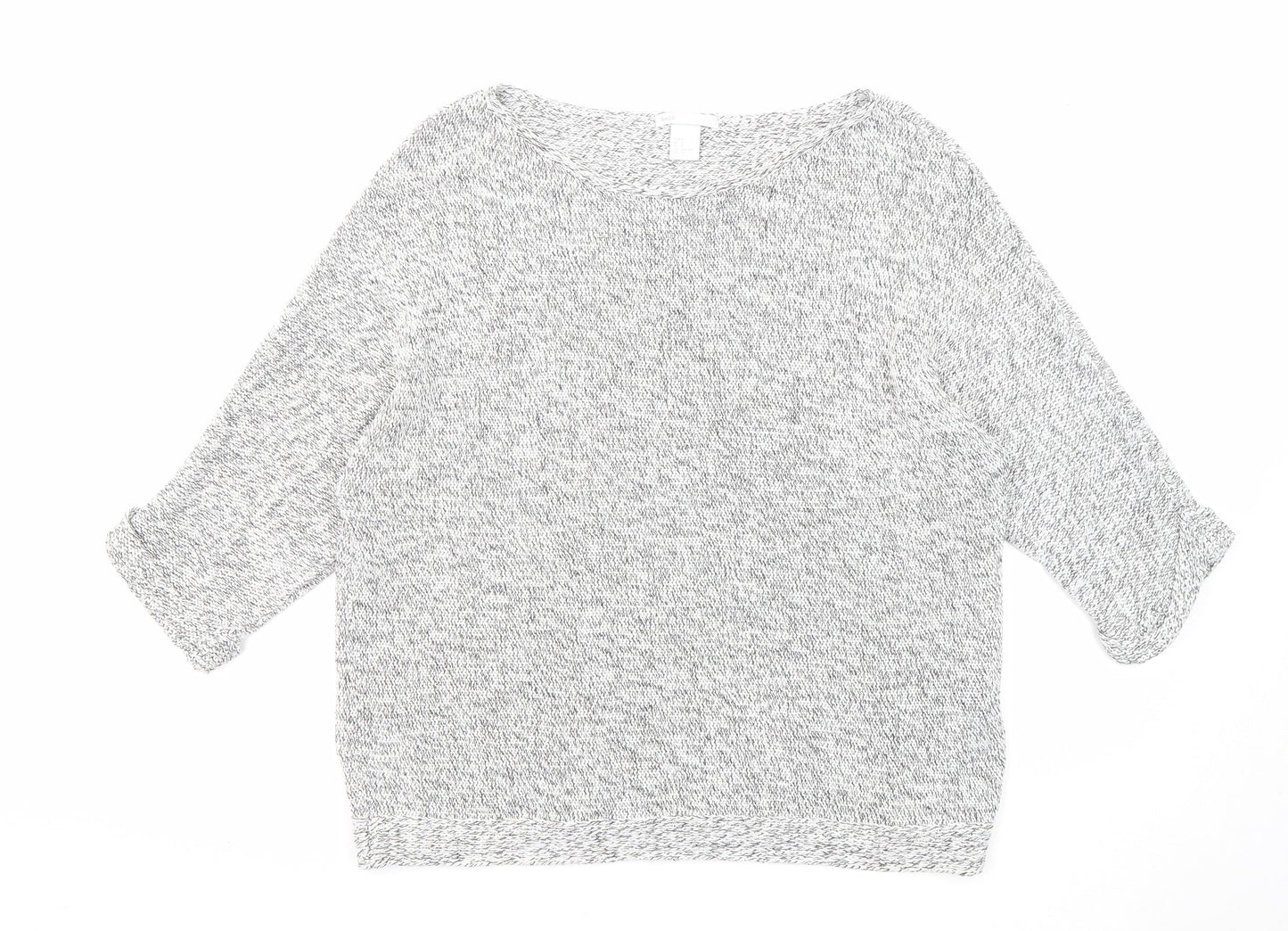 H&M Womens White Round Neck Cotton Pullover Jumper Size S