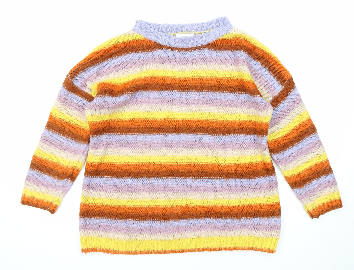 Topshop Womens Multicoloured Boat Neck Striped Acrylic Pullover Jumper Size S