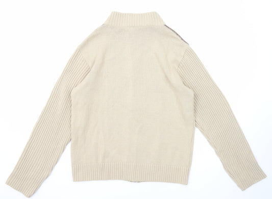Urban Stone Mens Beige Mock Neck Acrylic Full Zip Jumper Size L Long Sleeve