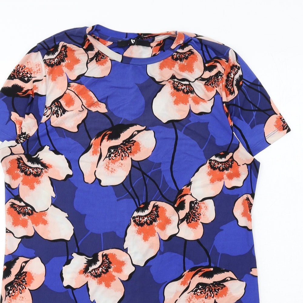 Very Womens Blue Floral Polyester A-Line Size 10 Round Neck Pullover