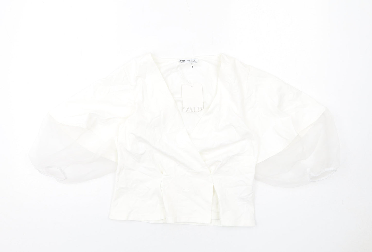 Zara Womens White Viscose Cropped Blouse Size S V-Neck