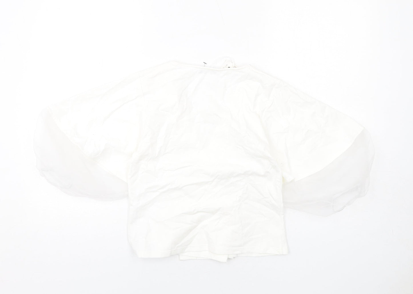 Zara Womens White Viscose Cropped Blouse Size S V-Neck