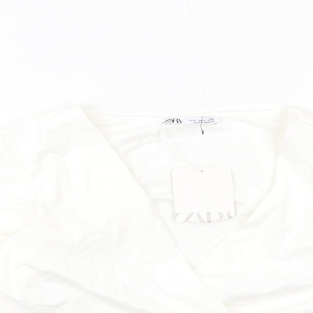 Zara Womens White Viscose Cropped Blouse Size S V-Neck