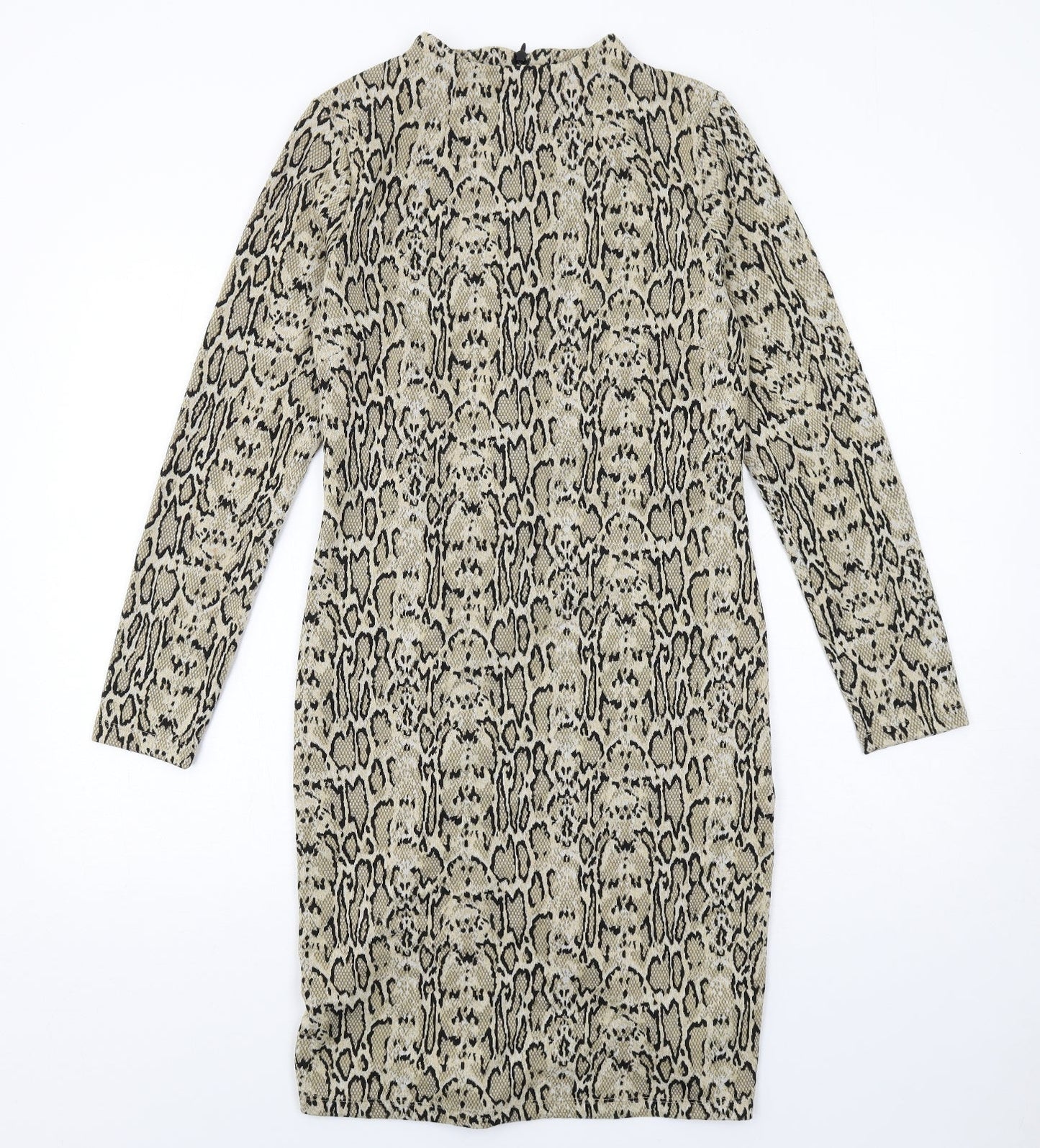Marks and Spencer Womens Beige Animal Print Polyester A-Line Size 10 Round Neck Zip - Snakeskin pattern