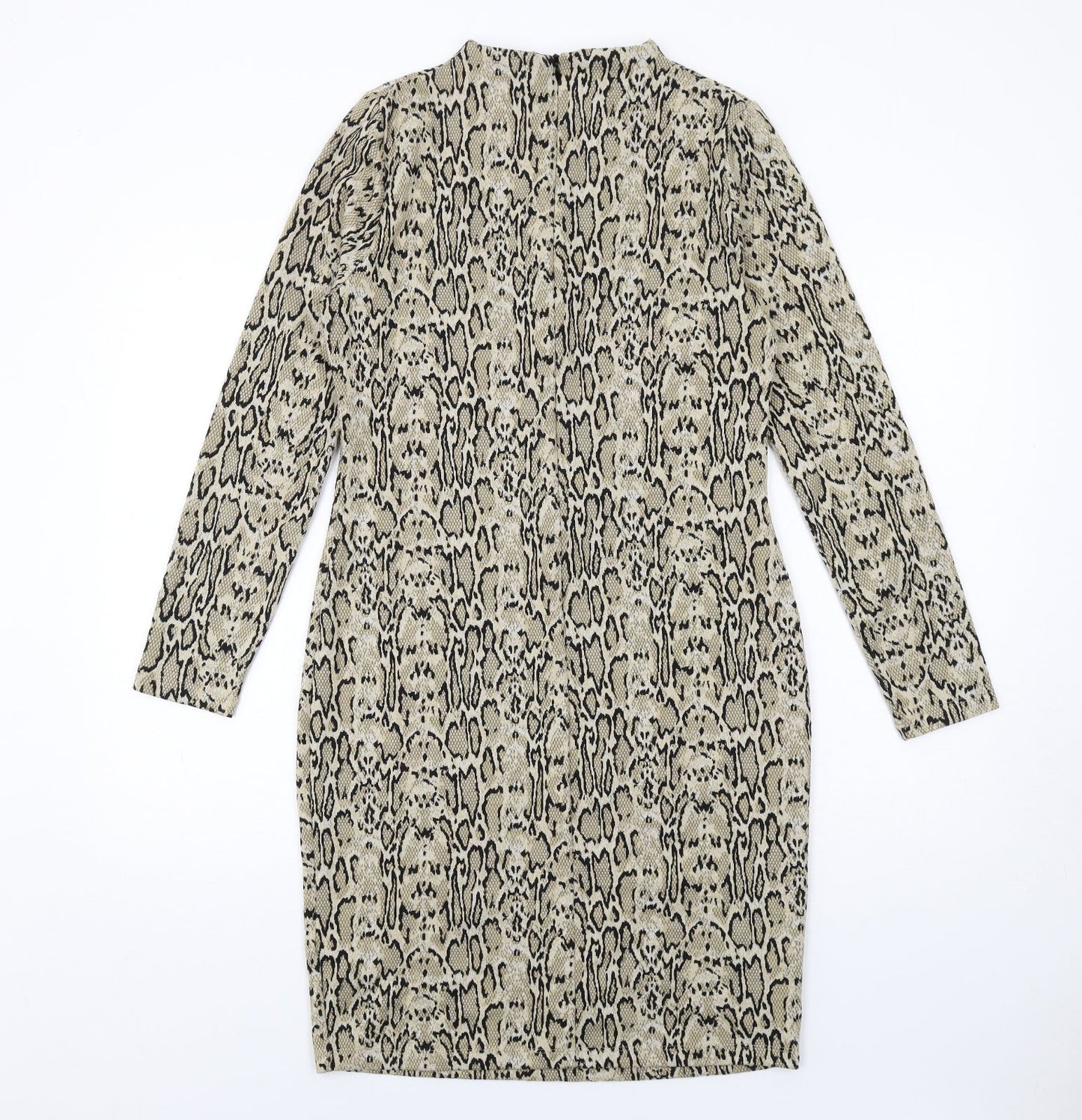 Marks and Spencer Womens Beige Animal Print Polyester A-Line Size 10 Round Neck Zip - Snakeskin pattern
