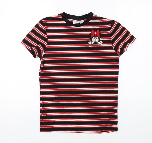 Disney Womens Black Striped Polyester Basic T-Shirt Size XS Crew Neck - Minnie Mouse