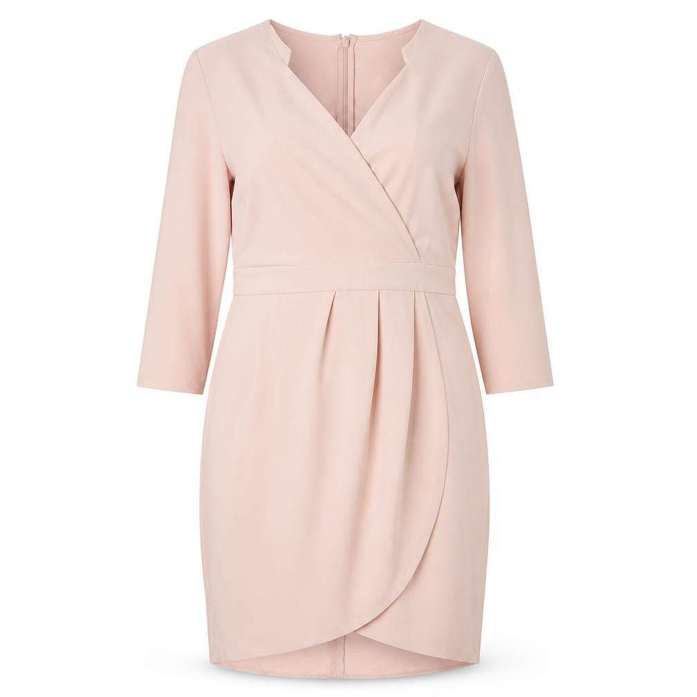Front view of ASOS women’s pink polyester a-line, size UK 14, v-neck zip