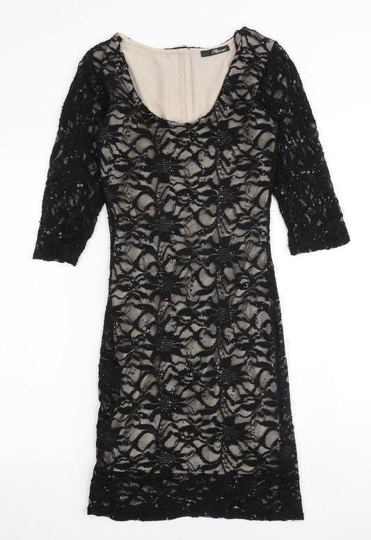 Jane Norman Womens Black Geometric Nylon Shift Size 8 Scoop Neck Zip